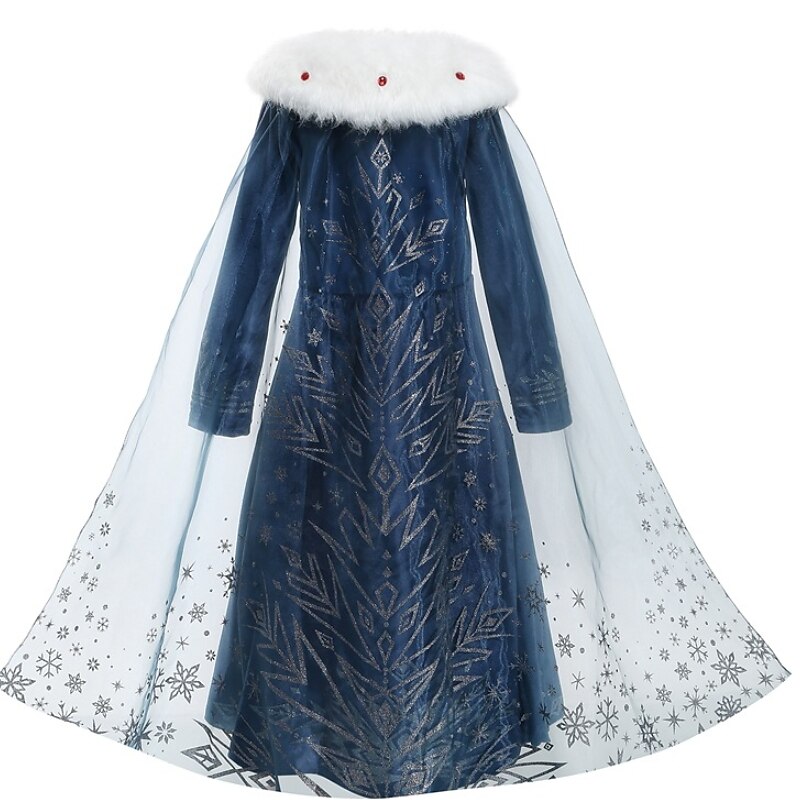 Kindermädchenkleid Schneeflocke Langarm Performance Party süßes Baumwoll-Midikleid in A-Linie Herbst Winter 3–10 Jahre Marineblau 2025 - $26.99 –P3