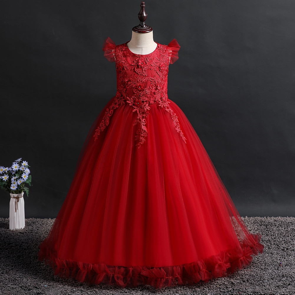 Infantil Para Meninas Vestido de daminha de honra Vestido Jacquard Sem Manga Casamento Festa Ocasião Especial Com Transparência Estilo bonito Princesa Poliéster Longo Vestido rosa princesa Vestido de de 2025 por $47.99 –P2