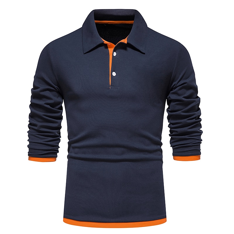 Men's Polo Shirt Golf Shirt Casual Daily Classic Collar Button Down Collar Long Sleeve Casual Color Block Button Front Spring & Summer Regular Fit Black White Navy Blue Light Grey Polo Shirt 2025 - $14.99 –P3