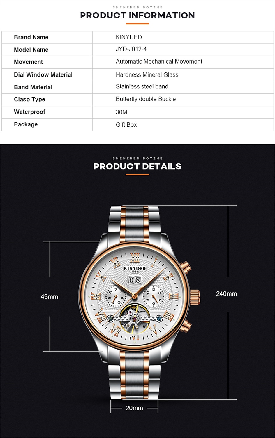 kinyued j010 men automatic mechanical watch| Alibaba.com
