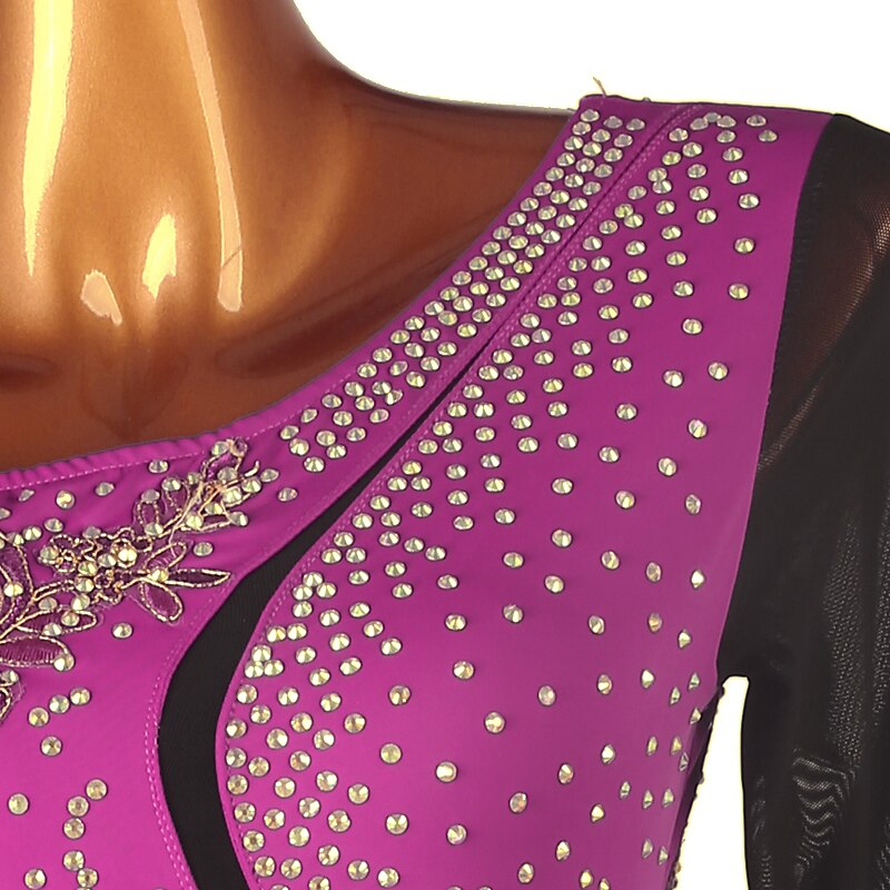 dans salsa latinsk dansklänning fransad tofs delad fog kristaller / strass dam träningsprestanda långärmad chinlon mesh 2025 - $182.99 –P2