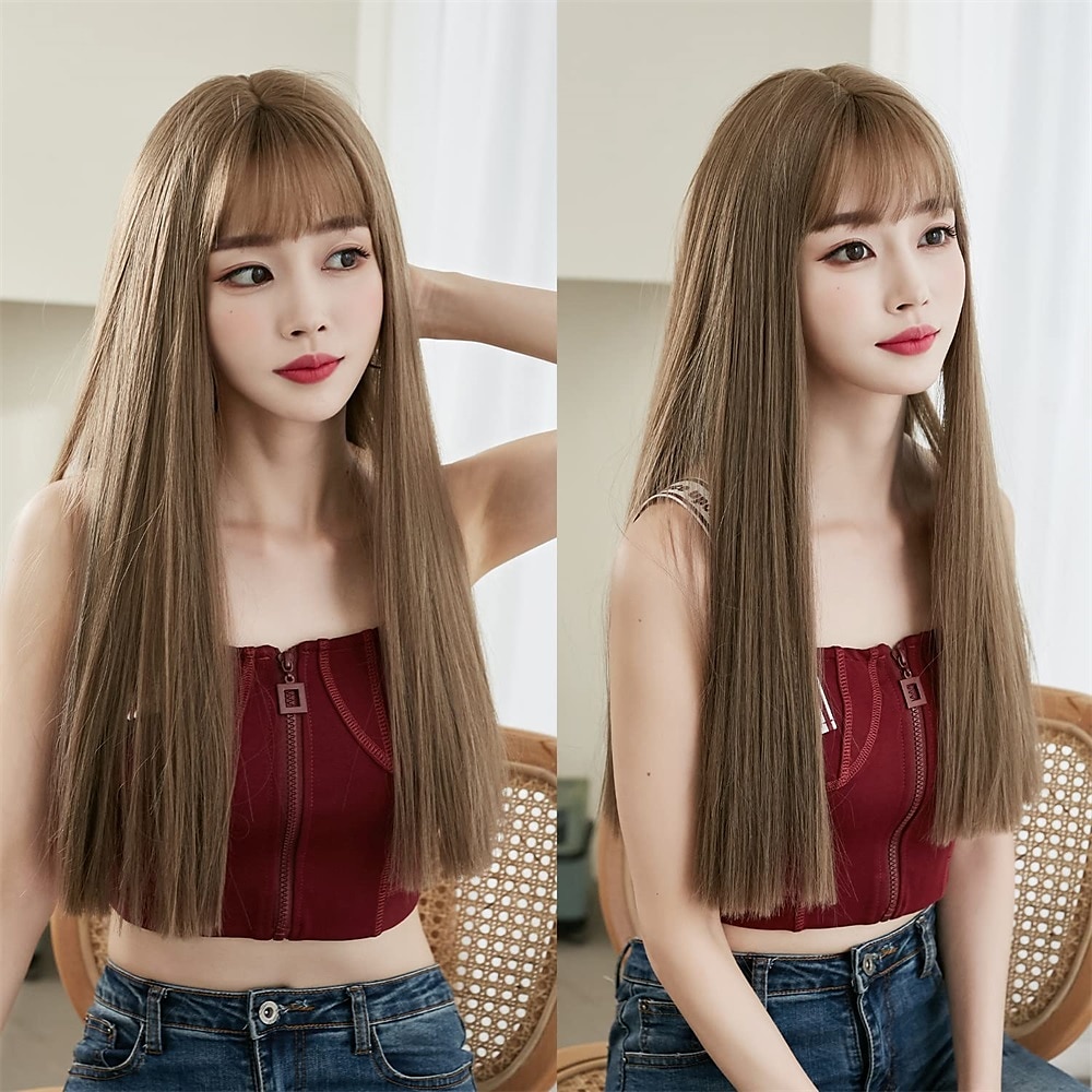 Red Wigs with Bangs Burgundy red Synthetic Long Straight Wig for Women Party and Cosplay Bright Red Wig 2025 - Kč485 –P4