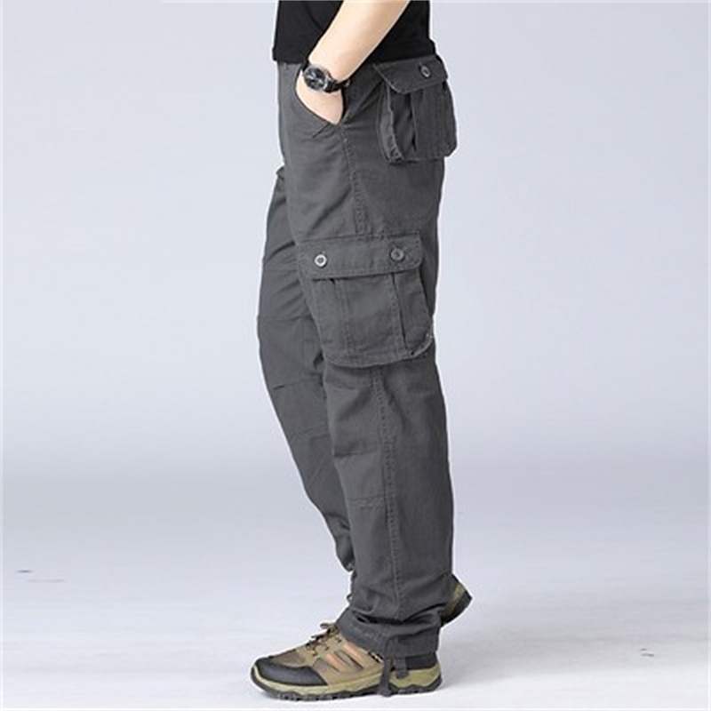 Casual plain multi pocket clearance mid waist regular men's pants