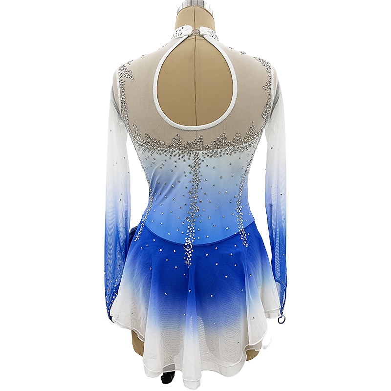 Robe de Patinage Artistique Femme Fille Patinage Robes Blanche Rose Rouge Trou de pouce Spandex Haute élasticité Entraînement Compétition Tenue de Patinage Cristal / Stras manche longue Patinage sur de 2025 ? AU $272.99 –P3