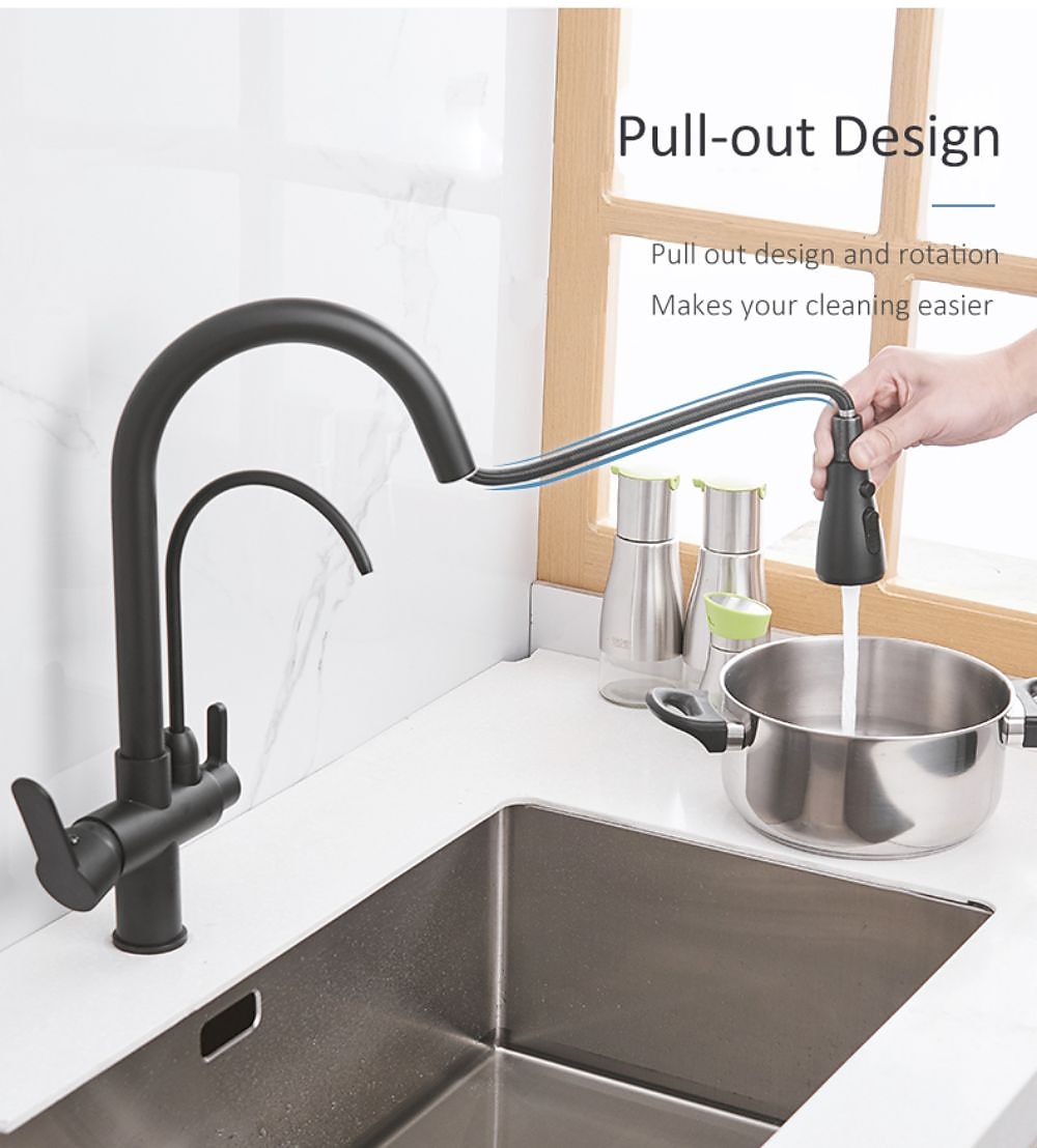 Kitchen Sink Mixer Faucet Pull Out Sprayer with Soap Dispenser, 360 swivel Black Single Handle Brass Taps Pull Down, Deck Mounted Hot Cold Water Hose Filter Tap 2024 - €138.99 –P7