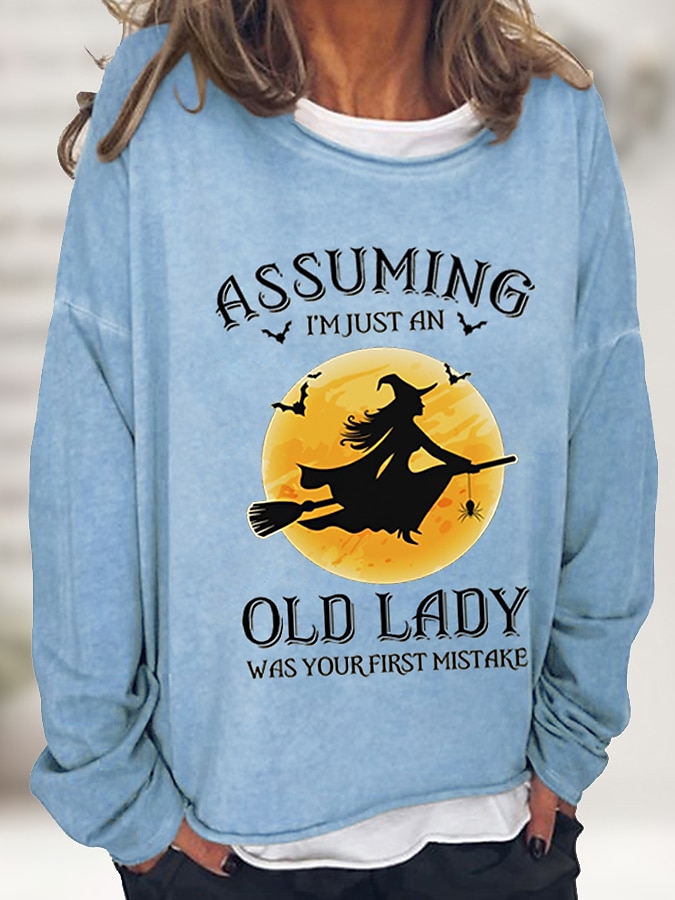 Sudadera de mujer de Halloween de mezcla de algodón con gráfico de letra estampado casual básico Halloween ajuste holgado cuello redondo de manga larga microelástico primavera otoño otoño e invierno 2025 - $9.99 –P9