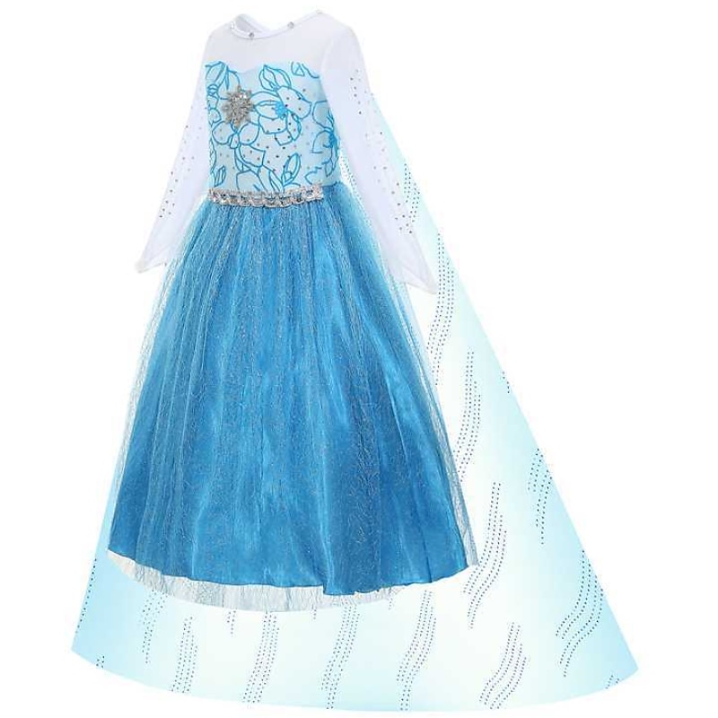 barn flickor elsa frozen kostym klänning paljett blommig performance party blå maxi långärmad prinsessa söta klänningar höst vinter normal passform 3-10 år 2025 - $28.99 –P2