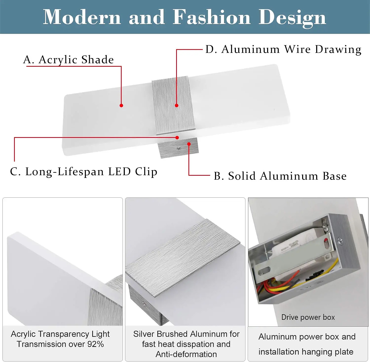 2025年 現代の調光可能な led アクリル ウォール ランプ 7 w 暖かい lightwhite ライト アップとダウン ライトは、寝室の廊下、階段、屋内の家の装飾照明器具に適用されます。  コレクション – $81.99 –P7