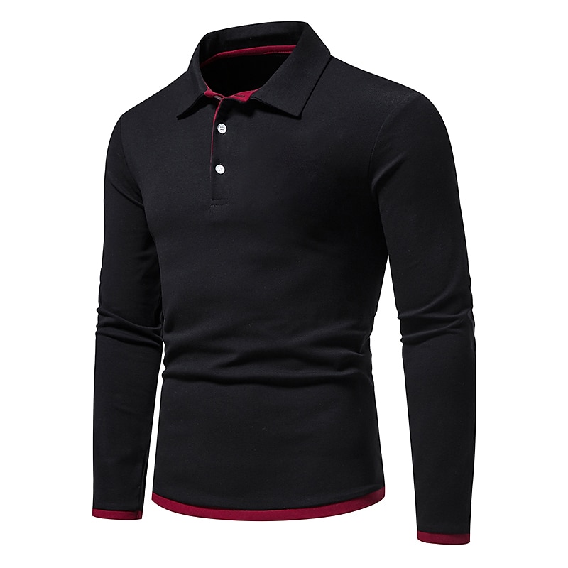 Men's Polo Shirt Golf Shirt Casual Daily Classic Collar Button Down Collar Long Sleeve Casual Color Block Button Front Spring & Summer Regular Fit Black White Navy Blue Light Grey Polo Shirt 2025 - $14.99 –P5