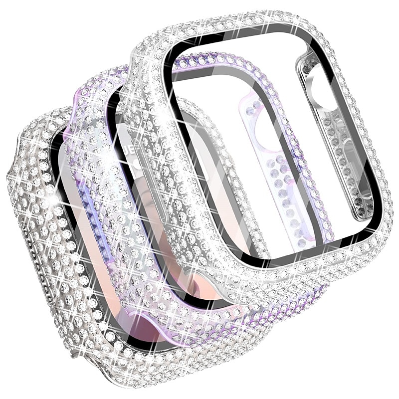 3 Pack Watch Case with Screen Protector Compatible with Apple Watch Series 8 7 41mm 45mm / Series 6 5 4 SE 40mm 44mm / Series 3 2 1 38mm 42mm Scratch Resistant Bling Diamond Rugged Tempered Glass / PC 2025 - $25.99 –P15