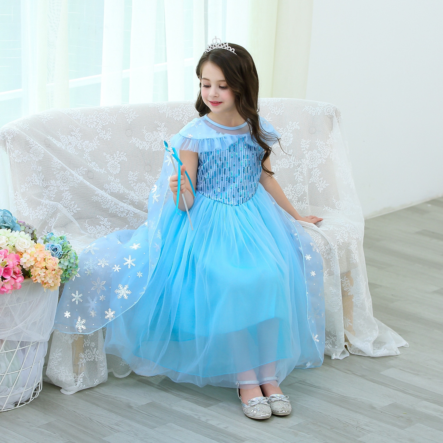 Frozen kid's costume Elsa flower dress 