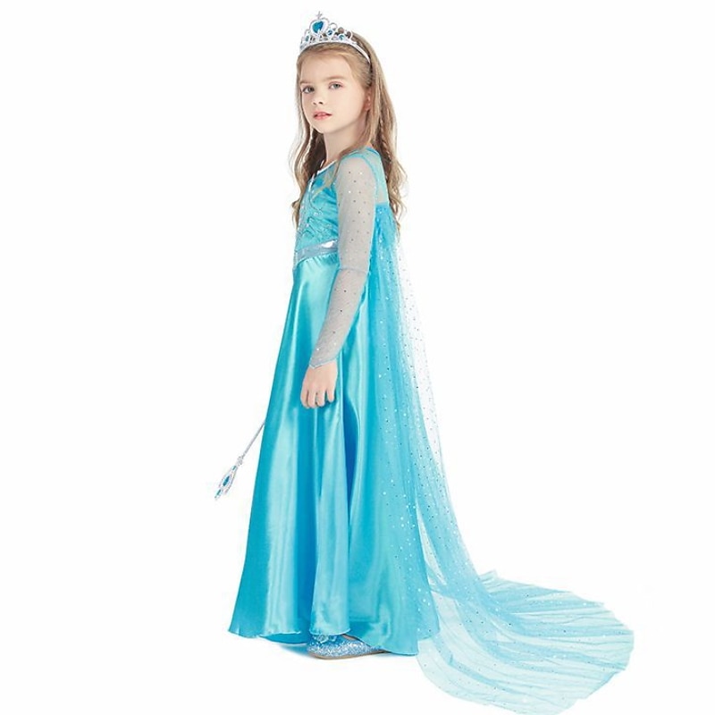 kinder mädchen elsa gefroren kostüm kleid cartoon einfarbig a linie kleid party blau maxi langarm prinzessin schöne kleider herbst winter regular fit 3-10 jahre 2025 - $17.49 –P2