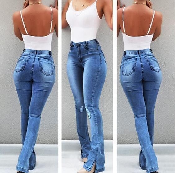 Women‘s Flare Jeans Pants Trousers Full Length Denim Split High Elasticity High Waist Fashion Casual Office Vacation Light Blue bule S M Autumn / Fall 2023 - US $29.99 –P2