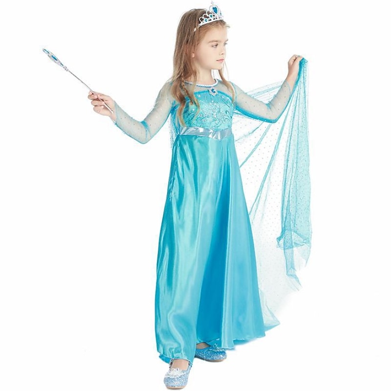 kinder mädchen elsa gefroren kostüm kleid cartoon einfarbig a linie kleid party blau maxi langarm prinzessin schöne kleider herbst winter regular fit 3-10 jahre 2025 - $17.49 –P8