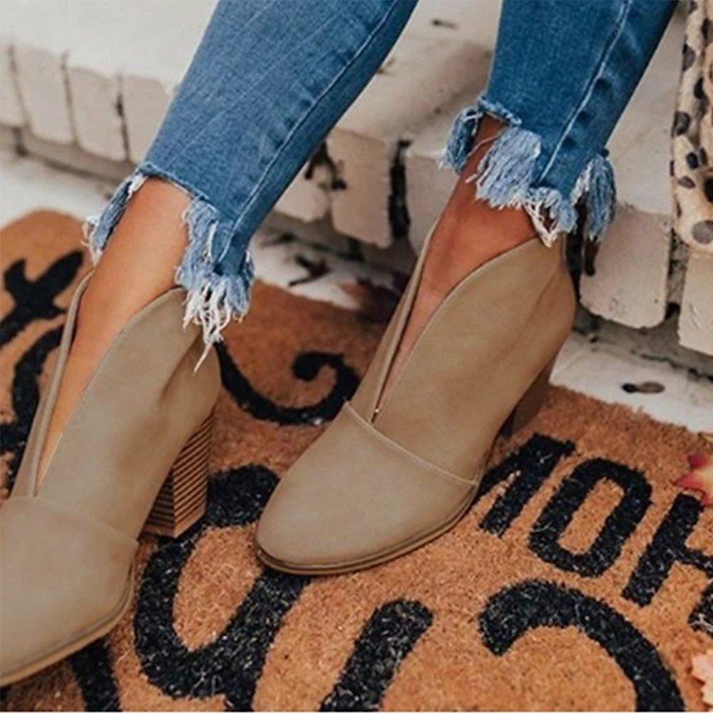 Women's Black Ankle Boots – Trendy V-Cut Slip-On Booties with Chunky Block Heels for Casual & Fall Outfits 2025 - $42.99 –P9