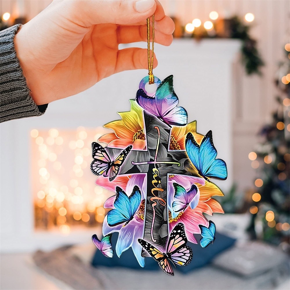 korsvinge gud tro ros rosig fjäril kristen minnesmärke jesus bil backspegel tillbehör julgran prydnad dekoration hängande charm interiör bakre hänge dekor gåva 2026 - $12.99 –P9