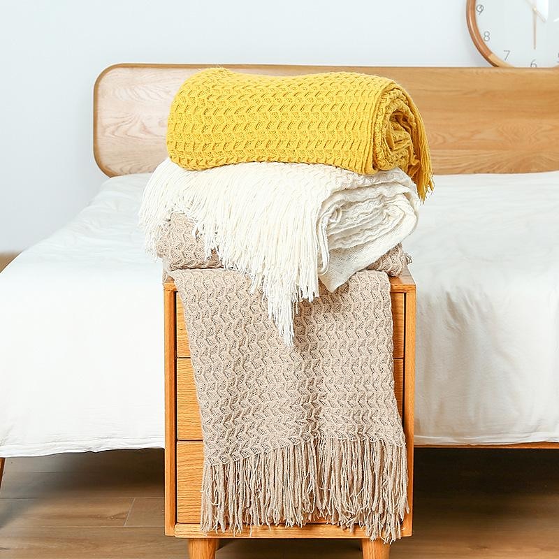 kastetepper til sofa med dusk,brent oransje strikket teppe til seng, supermyk varme store plagg til hjemmet 2025 - $31.99 –P10
