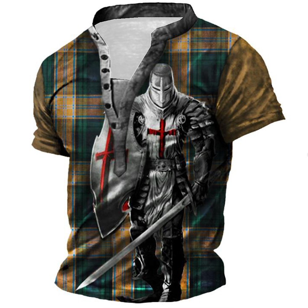 Herr Grafisk Templarkorset Tempelriddare T-shirt Henleytröja T-shirts Kortärmad 3D-tryck Designer Grundläggande Ledigt Utomhus Dagligen Sport Sommar Vit Blå Brun Grön Kaffe Hög krage Henley T-shirt 2025 - $20.99 –P4