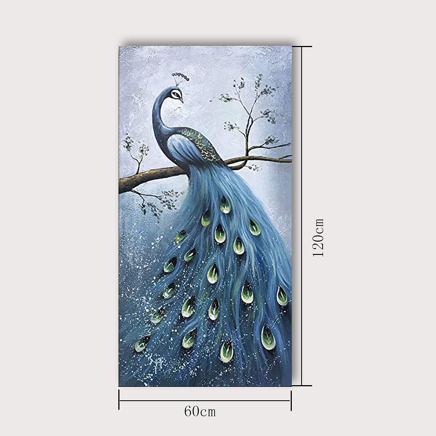 handgemachtes 3d-ölgemälde handgemalter vertikaler blumen- / botanischer zeitgenössischer moderner gespannter leinenpfau 2025 - $116.99 –P5