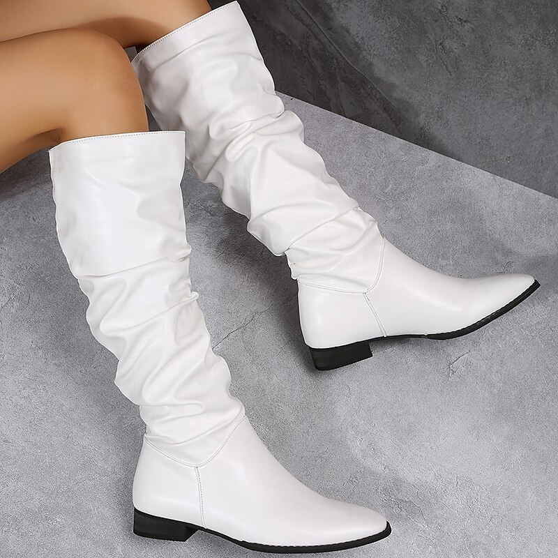 Dam Stövlar Slouchy stövlar Plusstorlekar Solid färg Knähöga Stövlar Platt klack Spetsig tå PU Läder Loafers Vit 2025 - $59.99 –P5