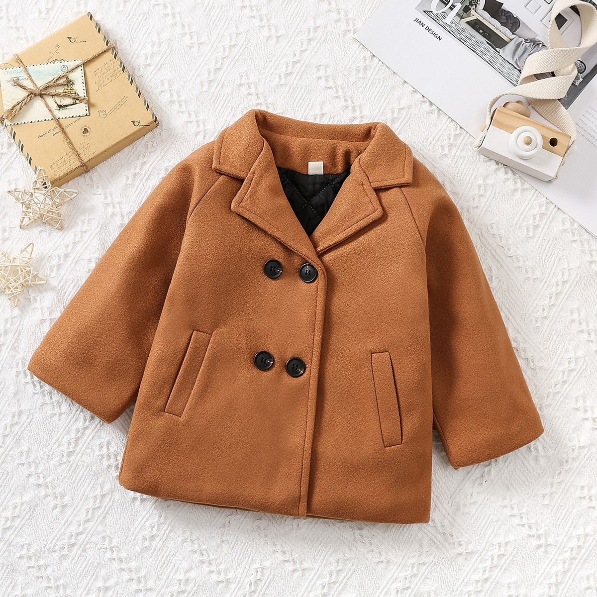 Jongens 3D Effen Wollen jas Lange mouw Herfst Winter Actief Basic Kinderen 2-6 jaar Dagelijks Normale pasvorm 2025 - $24.99 –P6