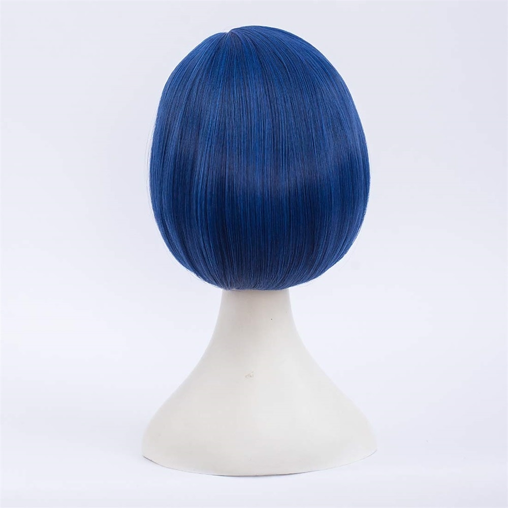 Morticia curto liso azul feminino bob peruca infantil com grampo de cabelo libélula de ouro de 2025 por $32.99 –P5