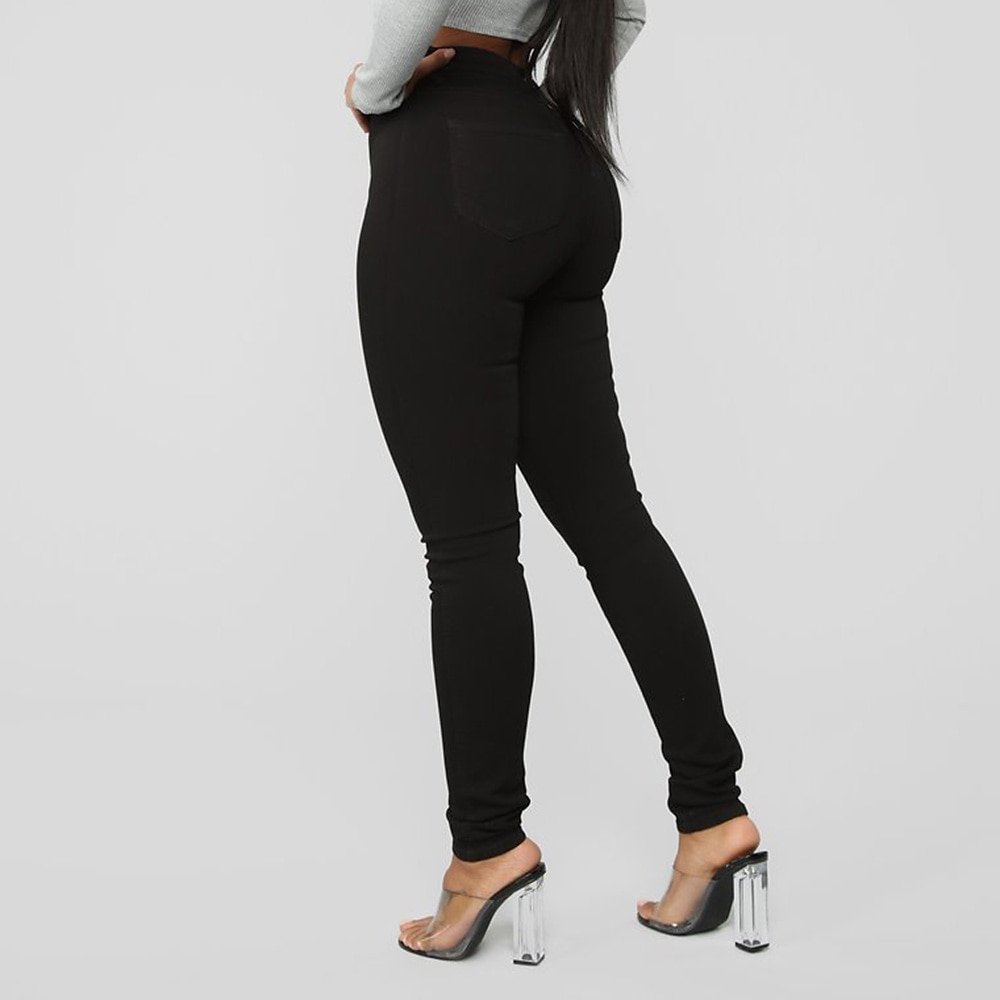 Ladies Plain High Waist Skinny Trousers - Black