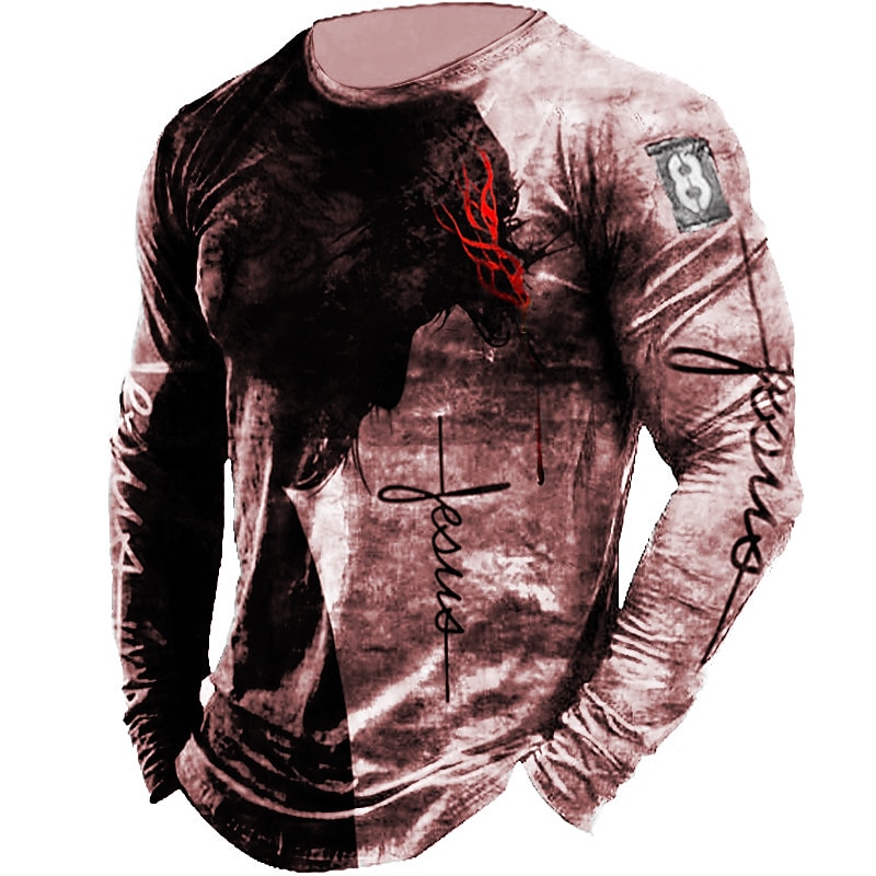 Herr Djur Templarkorset Grafiska tryck T-shirt nödställd t-shirt Långärmad T-shirt 3D-tryck Rund hals Skjorta Vintage Designer Lättvikt Utomhus Dagligen Helgdag Gul Rubinrött Blå Vår & Höst Kläder S 2025 - $19.99 –P2