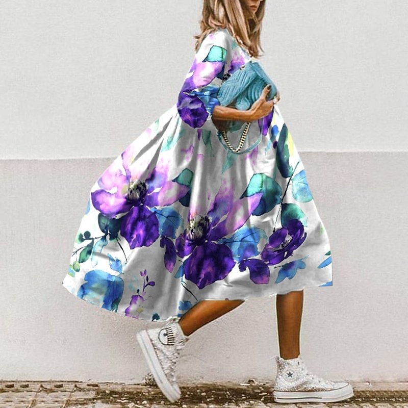 Femme Robe mi-longue Robe Évasée robe boheme Décontractées Bohème Extérieur Vacances du quotidien Standard Floral Manches 3/4 Col Rond Blanche Jaune Rouge Bleu Eté Printemps de 2025 ? $29.99 –P5