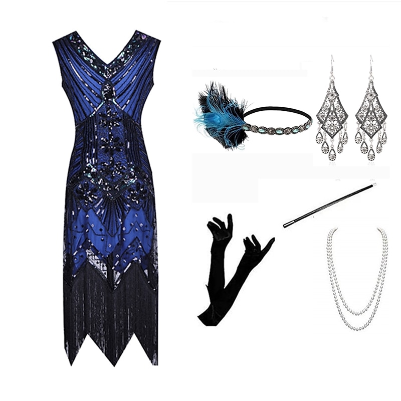 Anni Ruggenti Ispirato al vintage Il grande Gatsby Lunghezza corta Abito Flapper Vestito Abiti Senza maniche Il grande Gatsby Invitato al matrimonio Paillettes Frangia con nappe Paillettes Scollo a V del 2025 a $73.99 –P6
