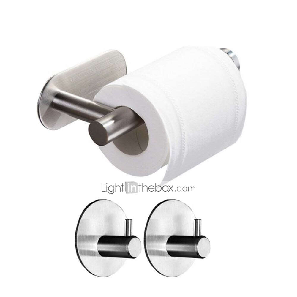 Toilet Paper Holder & 2Wall Hooks Sets Self Adhesive Wall Mount Stainless Steel Bathroom Accessories(Black/Golden/Silvery) 2025 - $12.99 –P6