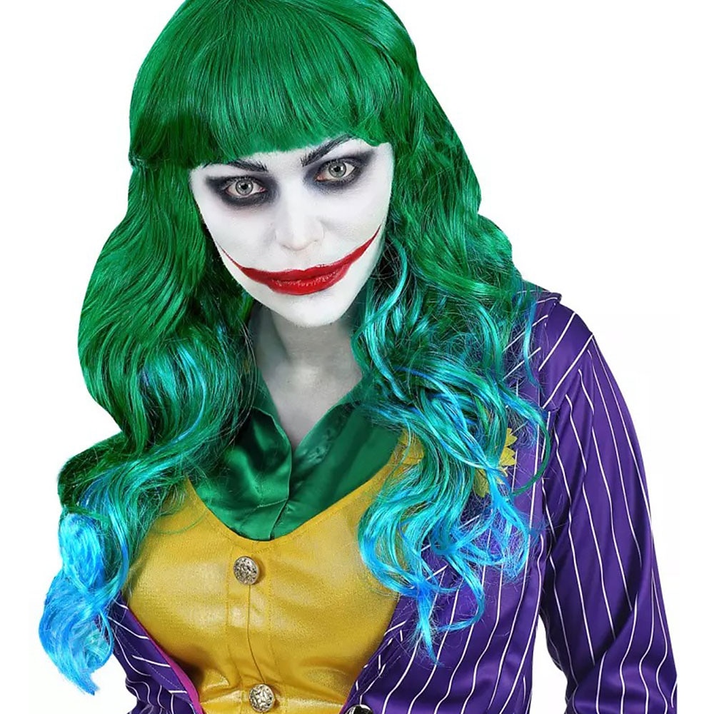Karnevalsperuk 2026 Blå Grön Nyans Lockigt Mellan Syntetisk festivalperuk Mardi Gras Parad Cosplay-dräkthår för Dam 2026 - $21.99 –P1
