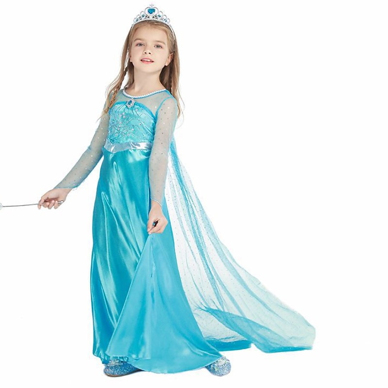 kinder mädchen elsa gefroren kostüm kleid cartoon einfarbig a linie kleid party blau maxi langarm prinzessin schöne kleider herbst winter regular fit 3-10 jahre 2025 - $17.49 –P11