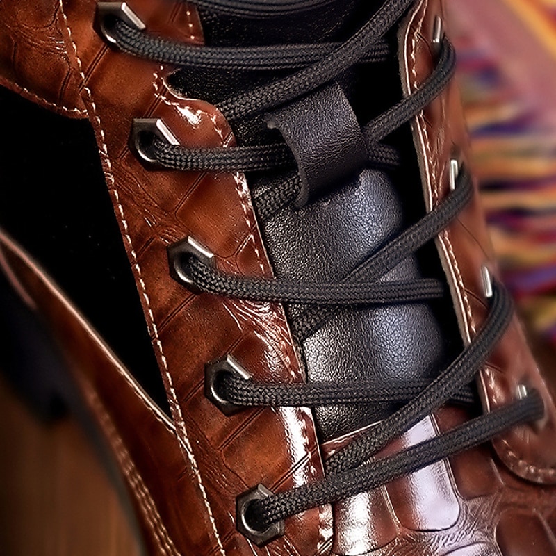 Men's Brown Faux Leather Lace-Up Boots with Crocodile Pattern and Rugged Sole, Stylish and Durable for Outdoor and Casual Wear 2025 - $59.99 –P10
