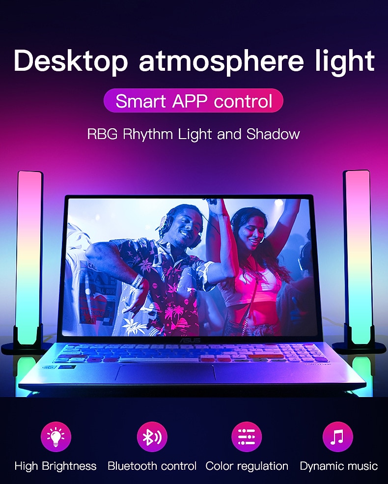 RGB светодиодная умная световая панель WiFi Bluetooth настольный фоновый атмосферный свет музыка синхронизация телевизора стенка компьютерная игровая спальня ночной свет Shustar 2025 - $43.99 –P5