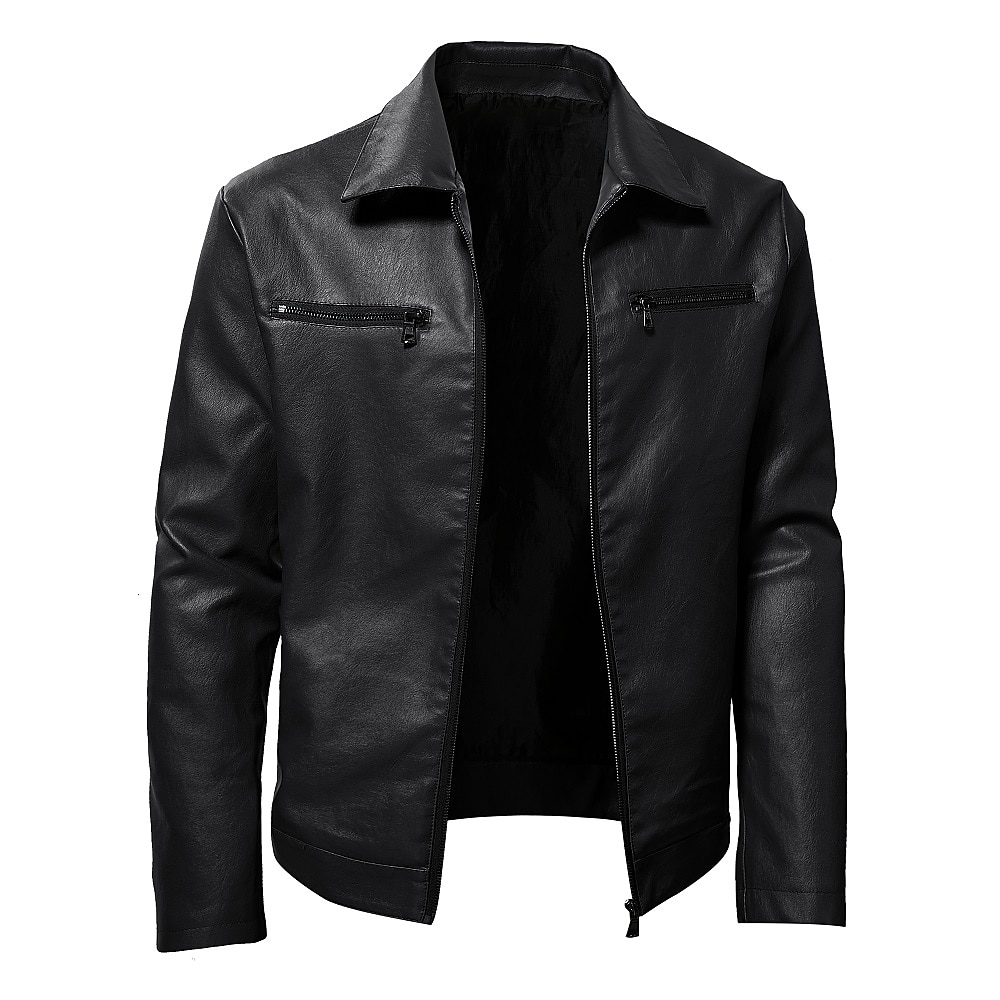 Herren Kunstlederjacke übergangsjacke Bikerjacke Rote Lederjacke Party Alltagstauglich Thermowarm Winddicht Kunstpelzbesatz Herbst Einfarbig Punk Mode Revers Regulär Kunstleder Schlank Schwarz Rote 2025 - $51.99 –P6
