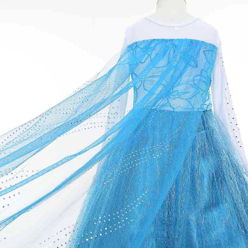 barn flickor elsa frozen kostym klänning paljett blommig performance party blå maxi långärmad prinsessa söta klänningar höst vinter normal passform 3-10 år 2025 - $28.99 –P11