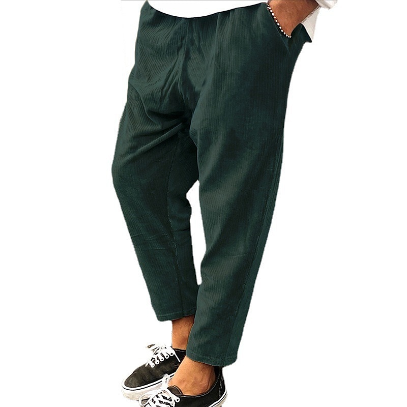 Men's Corduroy Pants Winter Pants Trousers Cropped Pants Casual Pants Drawstring Elastic Waist Straight Leg Solid Color Comfort Warm Casual Daily Streetwear Sports Fashion Loose Fit Black Blue 2025 - $20.99 –P9