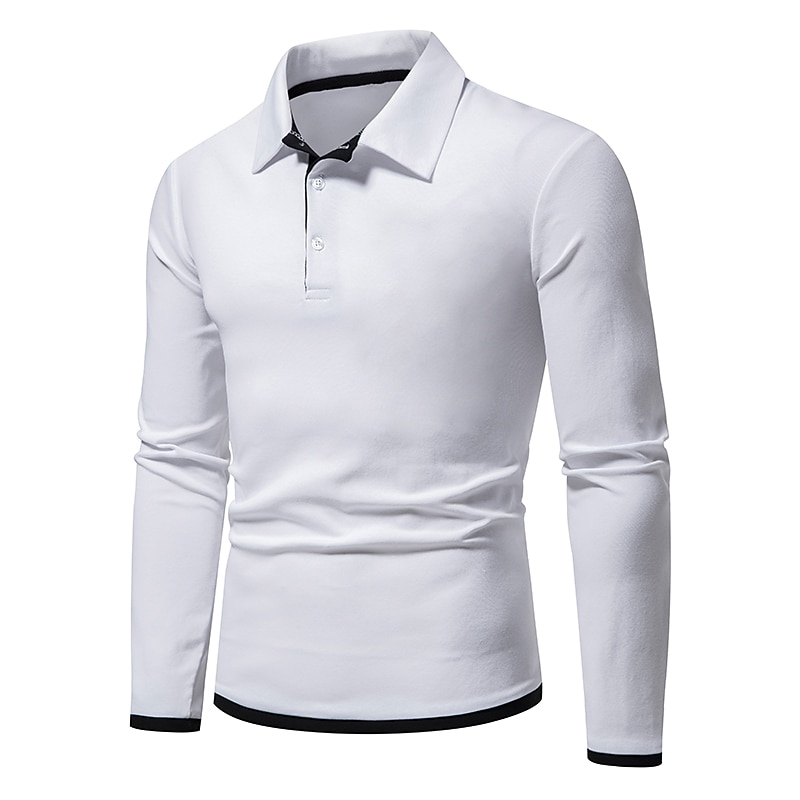 Men's Polo Shirt Golf Shirt Casual Daily Classic Collar Button Down Collar Long Sleeve Casual Color Block Button Front Spring & Summer Regular Fit Black White Navy Blue Light Grey Polo Shirt 2025 - $14.99 –P6