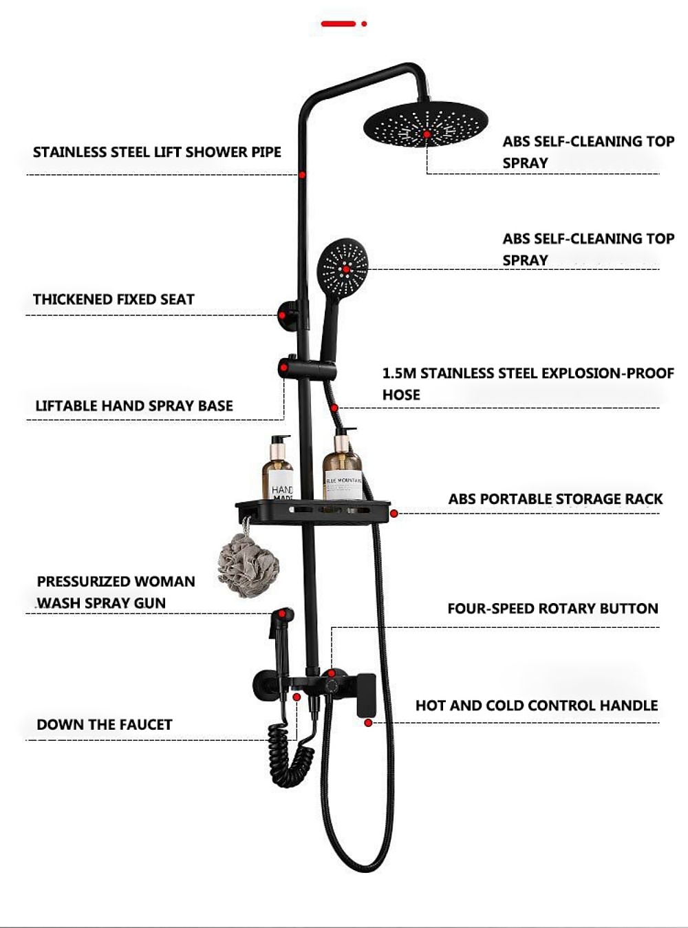 Shower System Faucet Combo Set with 8" Rain Showerhead, Multi-Function Hand Shower, Adjustable Slide Bar and Soap Dish Wall Mounted Ceramic Valve Bath Shower Mixer Taps 2025 - $226.79 –P1