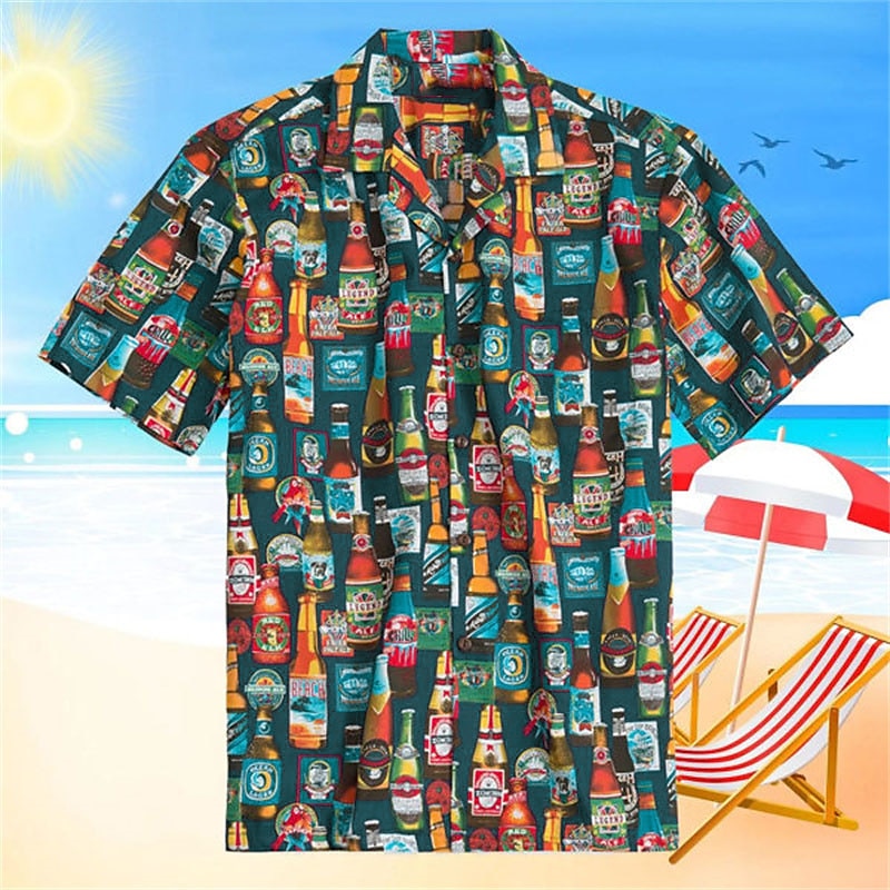 Voor heren Bier Overhemd Overhemd met knopen Korte mouw Modieus Ontwerper Casual Straat Casual Dagelijks Lente zomer Strijkijzer 3D Button-omlaag Rood Marine Blauw Groen 2025 - $24.99 –P4