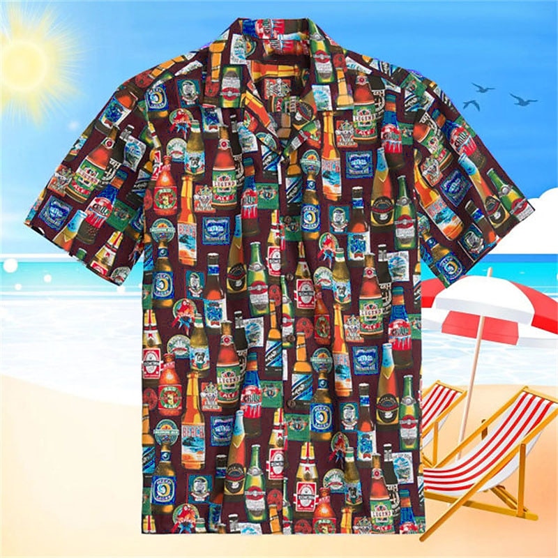 Voor heren Bier Overhemd Overhemd met knopen Korte mouw Modieus Ontwerper Casual Straat Casual Dagelijks Lente zomer Strijkijzer 3D Button-omlaag Rood Marine Blauw Groen 2025 - $24.99 –P3