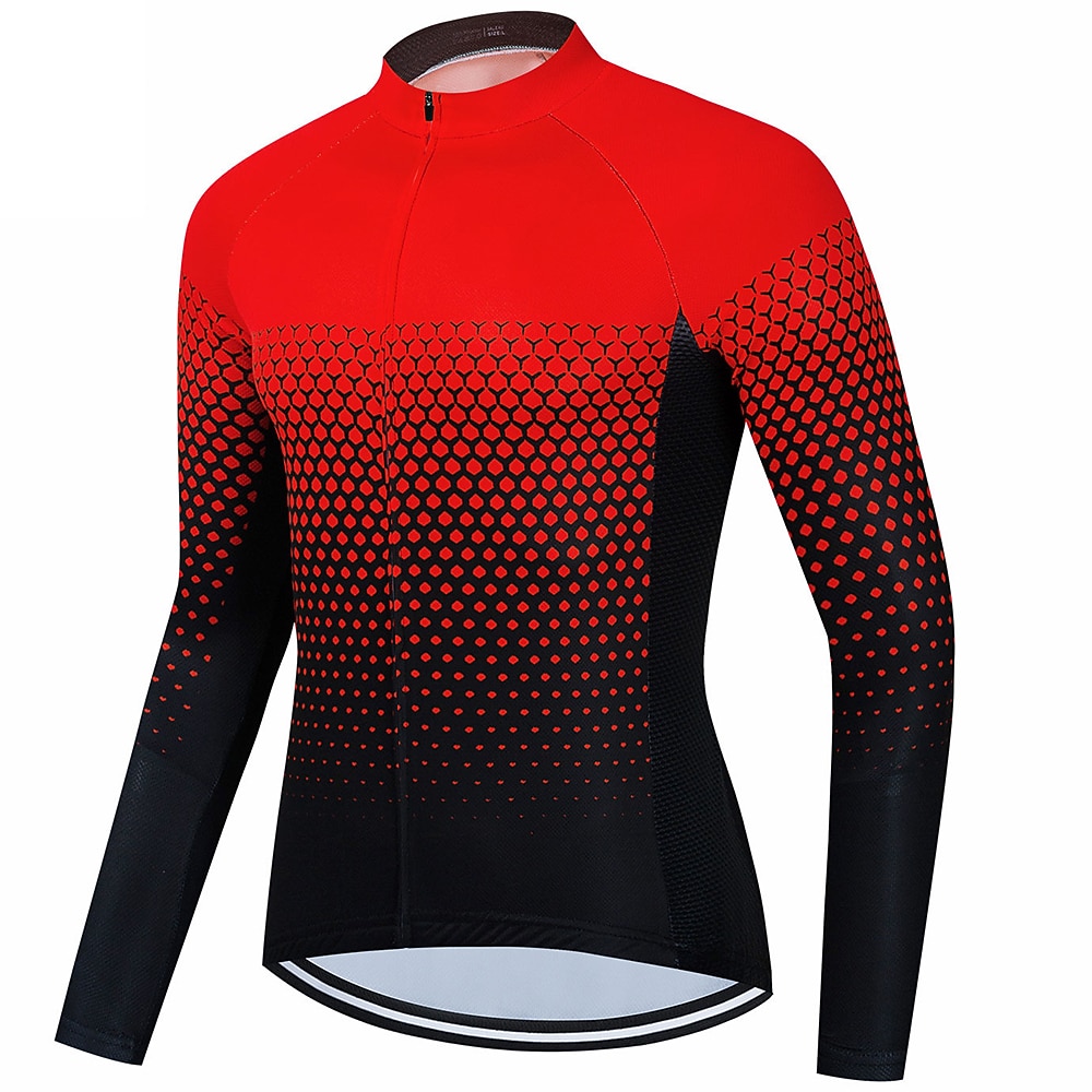Herren Radtrikot Farbverlauf Langarm Fahhrad Trikot Oberteil mit 3 Gesäßtaschen Mountainbike MTB Straßenradsport Schnelltrocknend Reflektierende Streifen Rückentasche Feuchtigkeitsableitend Sport 2026 - $13.99 –P18