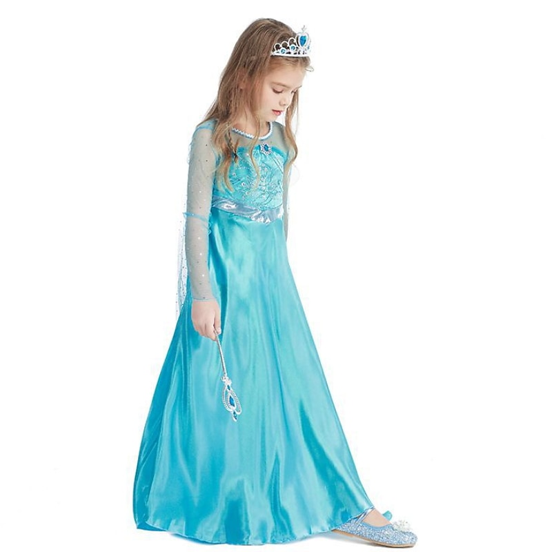 kinder mädchen elsa gefroren kostüm kleid cartoon einfarbig a linie kleid party blau maxi langarm prinzessin schöne kleider herbst winter regular fit 3-10 jahre 2025 - $17.49 –P6