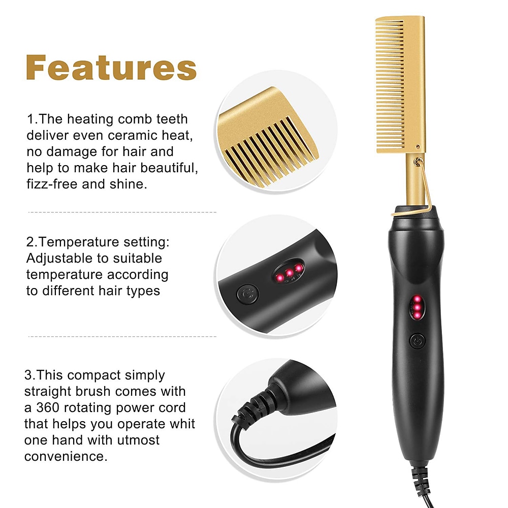 2 in 1 Hot Comb Hair Straightener Flat Irons Straightening Wet Dry Dual Use Brush Electric Heating Comb Hair Straight Styler Hair Curler Valentine's Day Gift 2026 - $22.99 –P2