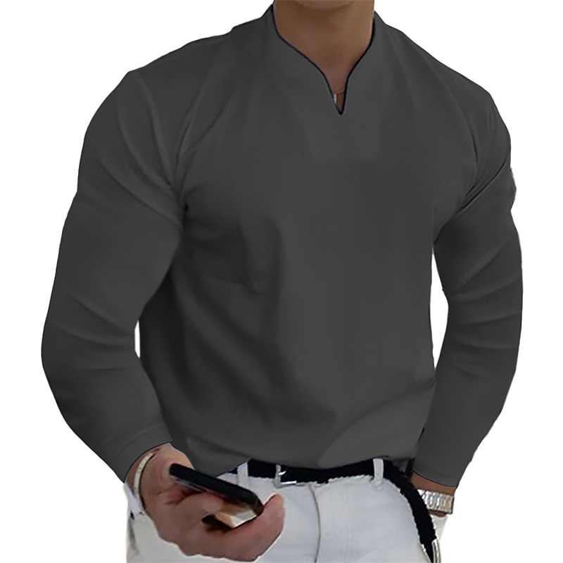 Men's T Shirt Long Sleeve Shirt Long Sleeve V Neck Spring &  Fall Plain Fashion Designer Casual Street Sports Holiday Black White Gray Top Tee for Men 2025 - $17.99 –P3