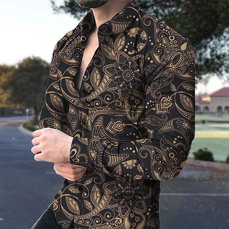 Herre Blomstret Skjorte Boho skjorte Skjorte med knapper Langermet Mote Designer Fritid utendørs Avslappet Daglig Sommer Vår Aftæpning Trykt mønster Knapp ned Svart Militærgrønn Rød Navyblå 2025 - $24.99 –P2