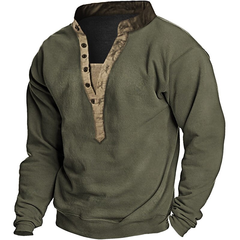 Pánské Větší velikosti Velký Vysoký Tričko Tričko Henley Trička Stojáček Trávová zelená Khaki Šedá Dlouhý rukáv Venkovní Jdeme ven Tlačítko dolů Bez vzoru Oblečení Polyester stylové Jednobarevné Na 2025 - $35.99 –P1