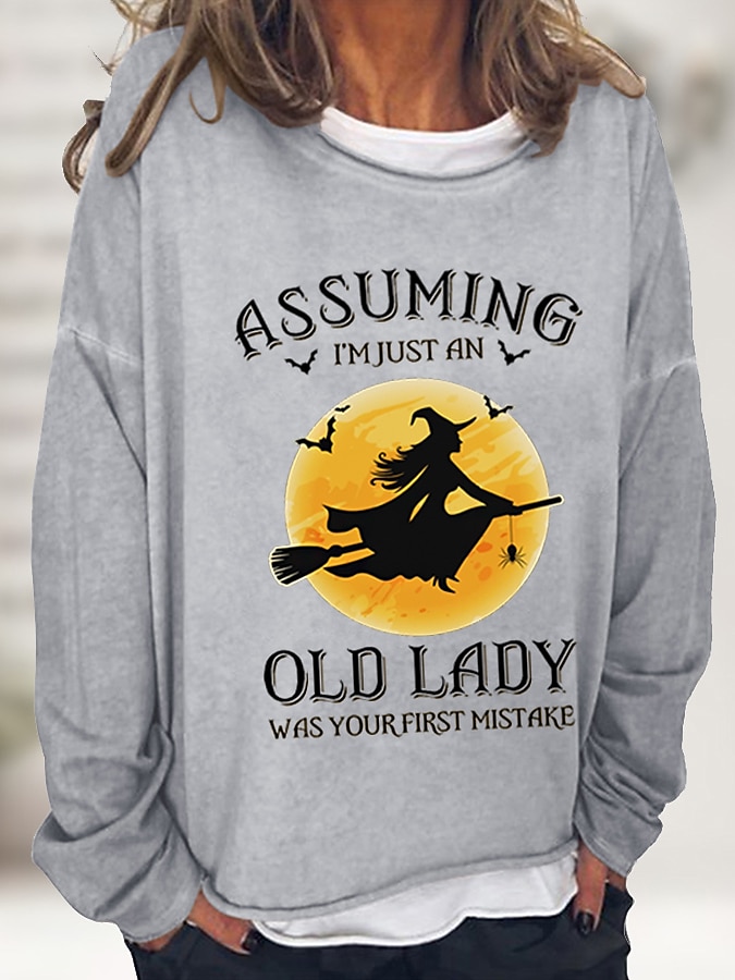 Sudadera de mujer de Halloween de mezcla de algodón con gráfico de letra estampado casual básico Halloween ajuste holgado cuello redondo de manga larga microelástico primavera otoño otoño e invierno 2025 - $9.99 –P2
