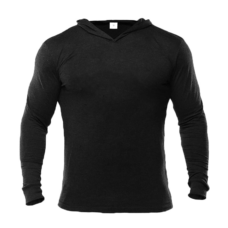 Men's Workout Shirt Running Shirt Long Sleeve Top Spring Hooded Spandex Breathable Quick Dry Soft Gym Workout Running Sportswear Activewear Solid Colored Black White Dark Navy 2025 - $15.99 –P12